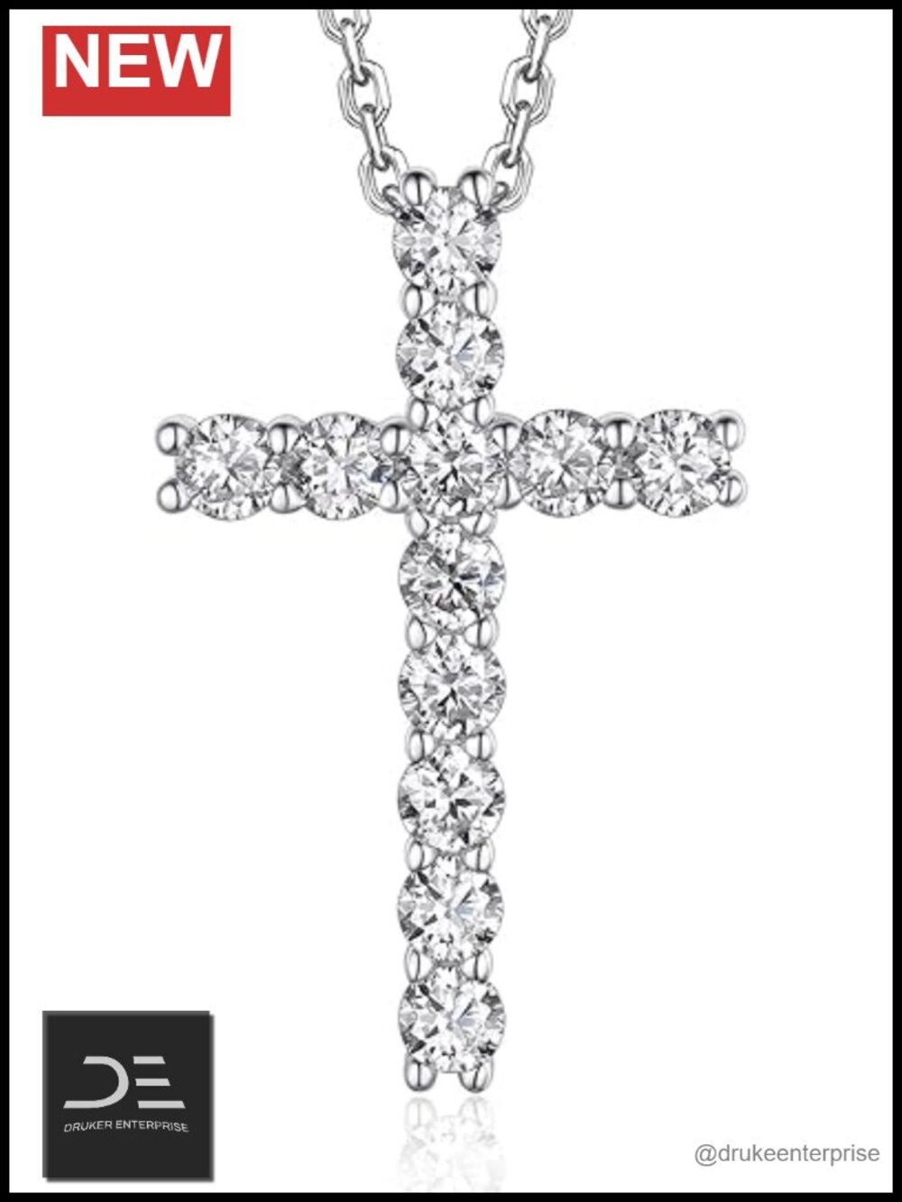 Sterling Silver Moissanite Cross Pendant Necklace Dainty Religious Jewelry